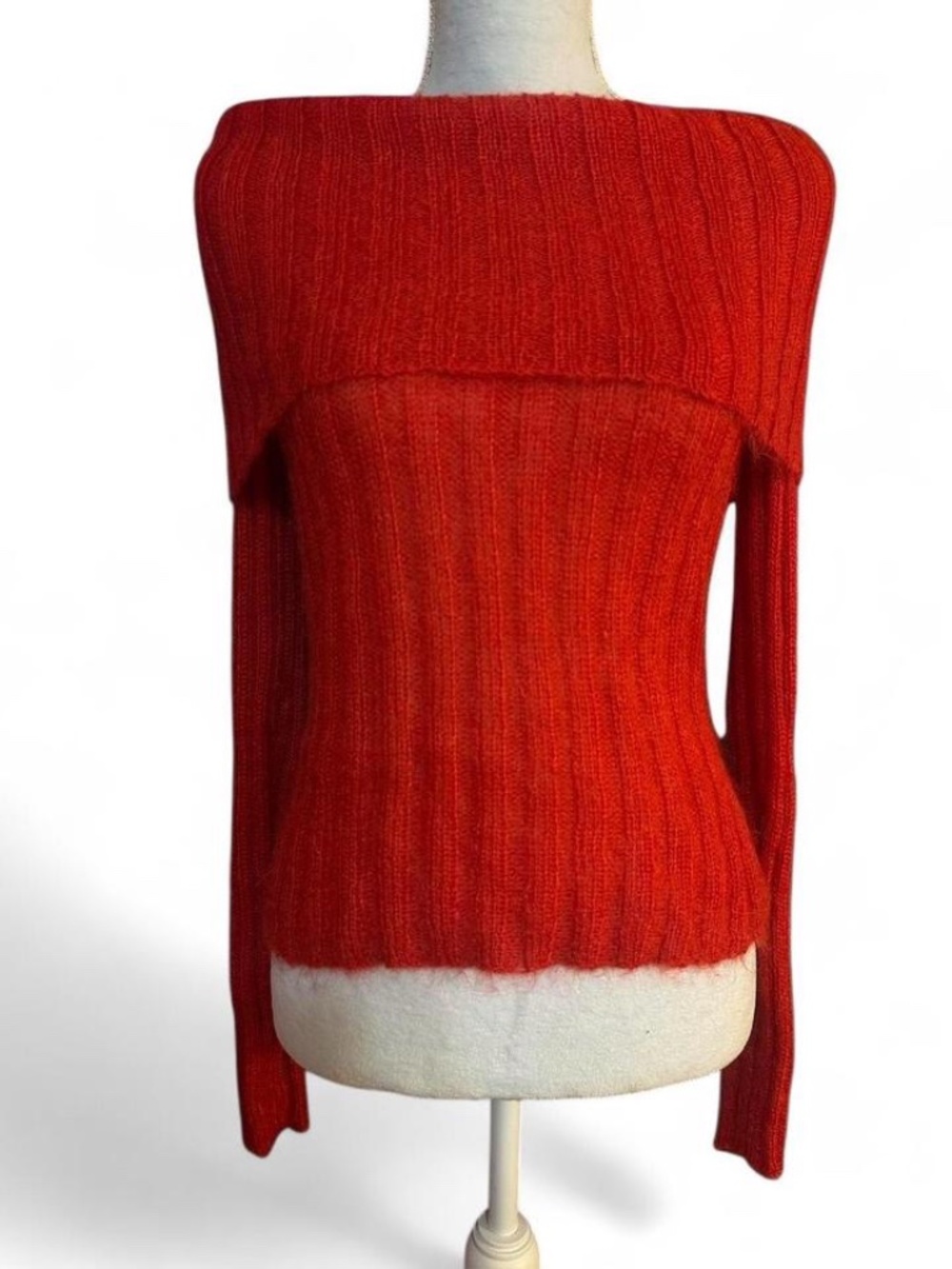 Vintage Red Kid Mohair Off-Shoulder Sweater